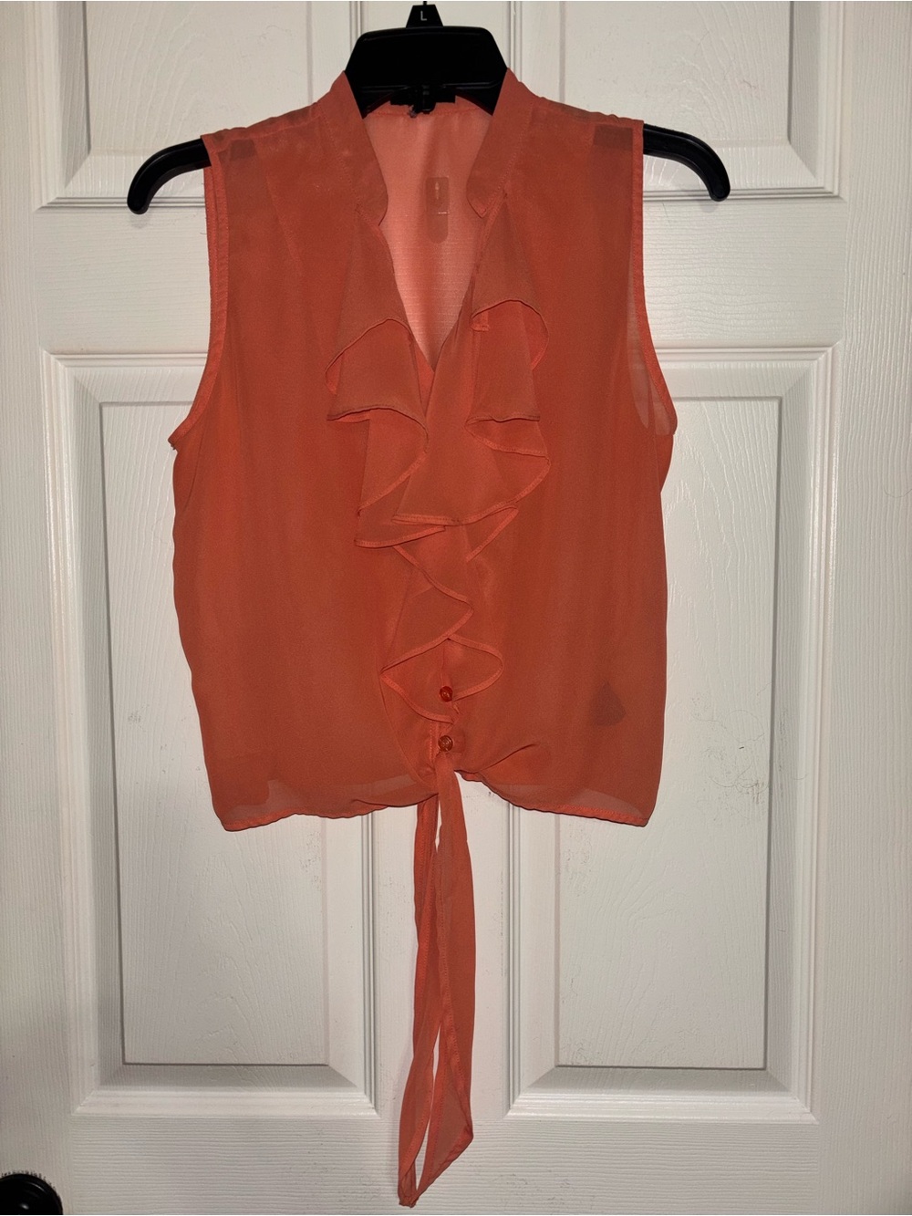 mine Orange Sleeveless Ruffle Tie-Front Tank